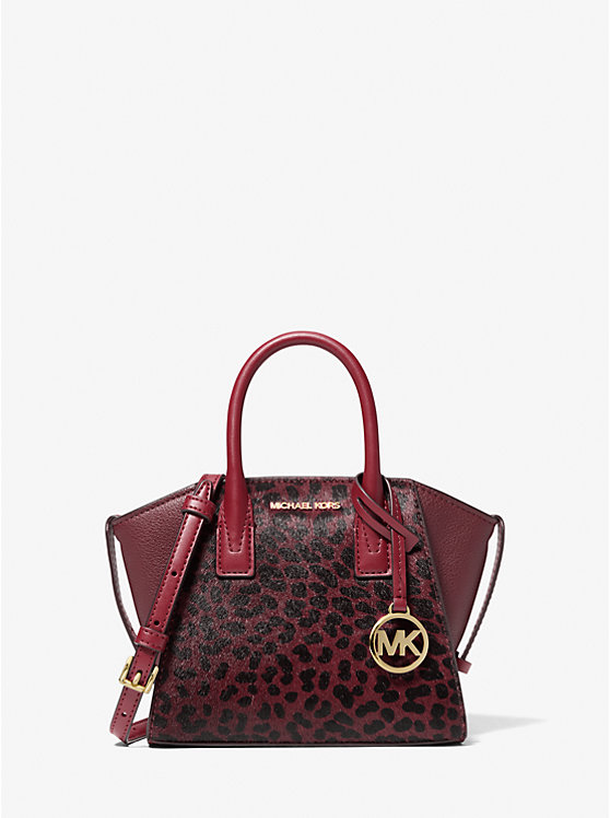 Michael Kors Avril Extra-Small Cheetah Print Calf Hair and Leather Satchel in Oxblood Multi (35F4G4VC0H)