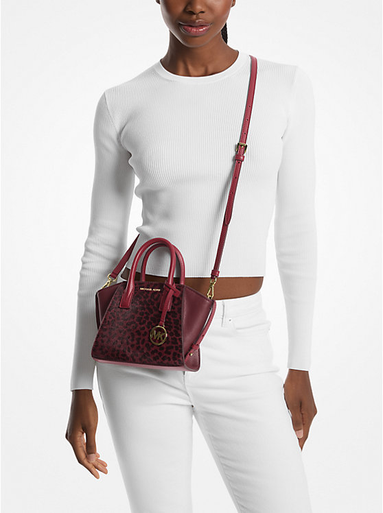 Michael Kors Avril Extra-Small Cheetah Print Calf Hair and Leather Satchel in Oxblood Multi (35F4G4VC0H)