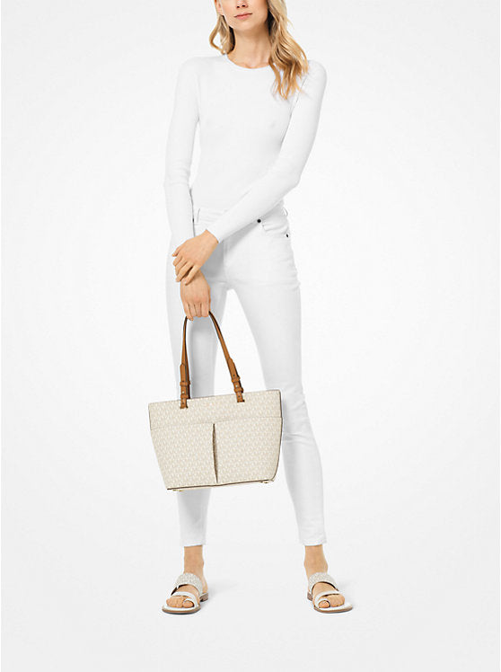 [READY STOCK MY] Michael Kors Bedford Medium Logo Tote Bag in Signature Vanilla/Acorn (30T9GBFT2B)