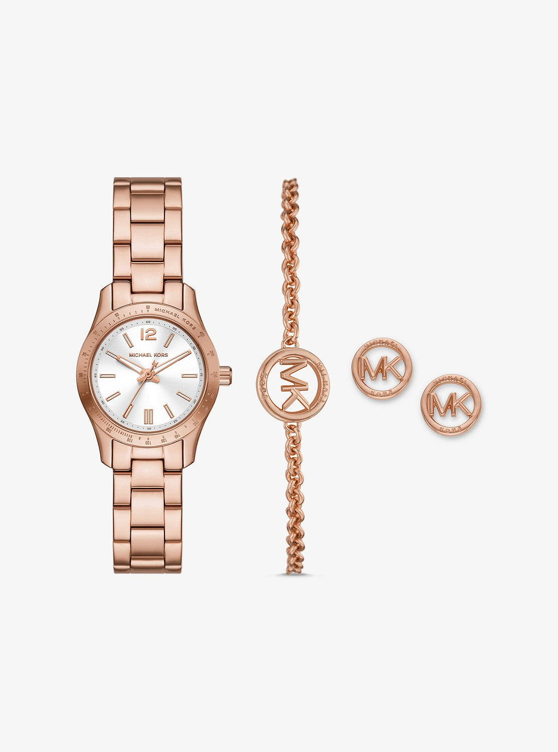 [READY STOCK MY] Michael Kors Berkley Rose Gold Tone Watch & Logo Jewelry Gift Set MKO9009SET