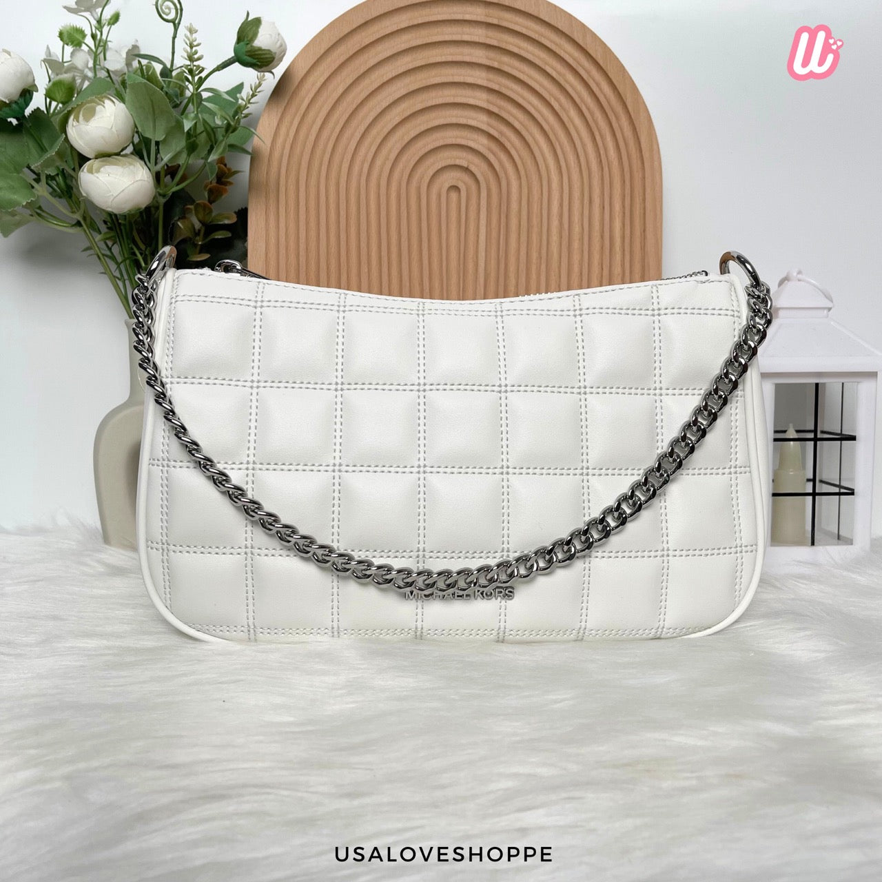 [READY STOCK MY] Michael Kors Carmela Medium Pouchette Crossbody in Optic White (35R5S1QC6V)