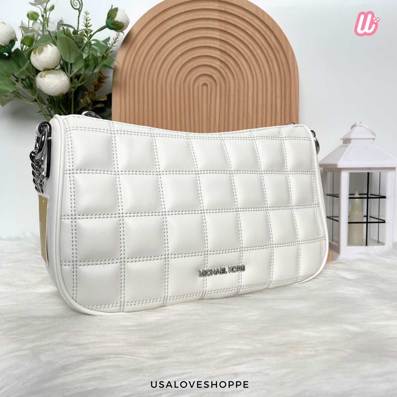 [READY STOCK MY] Michael Kors Carmela Medium Pouchette Crossbody in Optic White (35R5S1QC6V)
