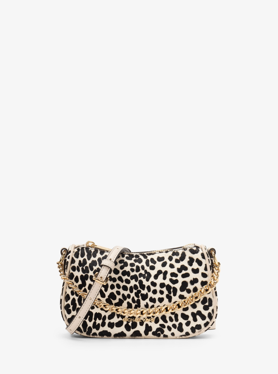 Michael Kors Carmela Small Pouchette Crossbody Haircalf Cheetah Print in Light Cream Multi (34F4G1QC1H)