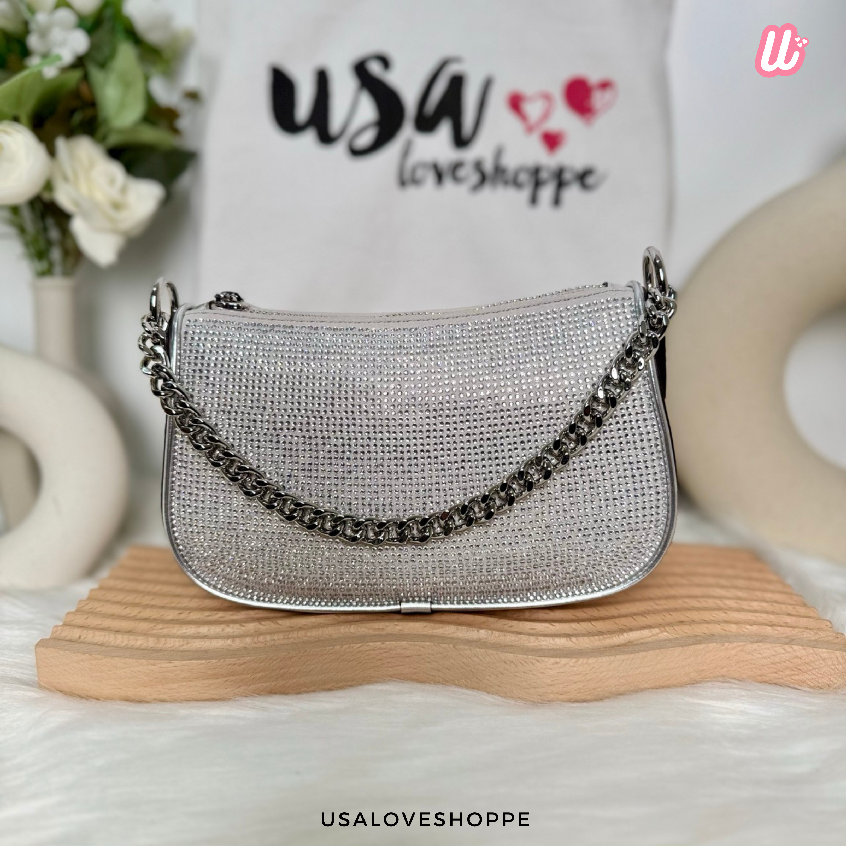 [READY STOCK MY] Michael Kors Carmela Small Pouchette Crossbody in Silver (35F4S1QC5S)