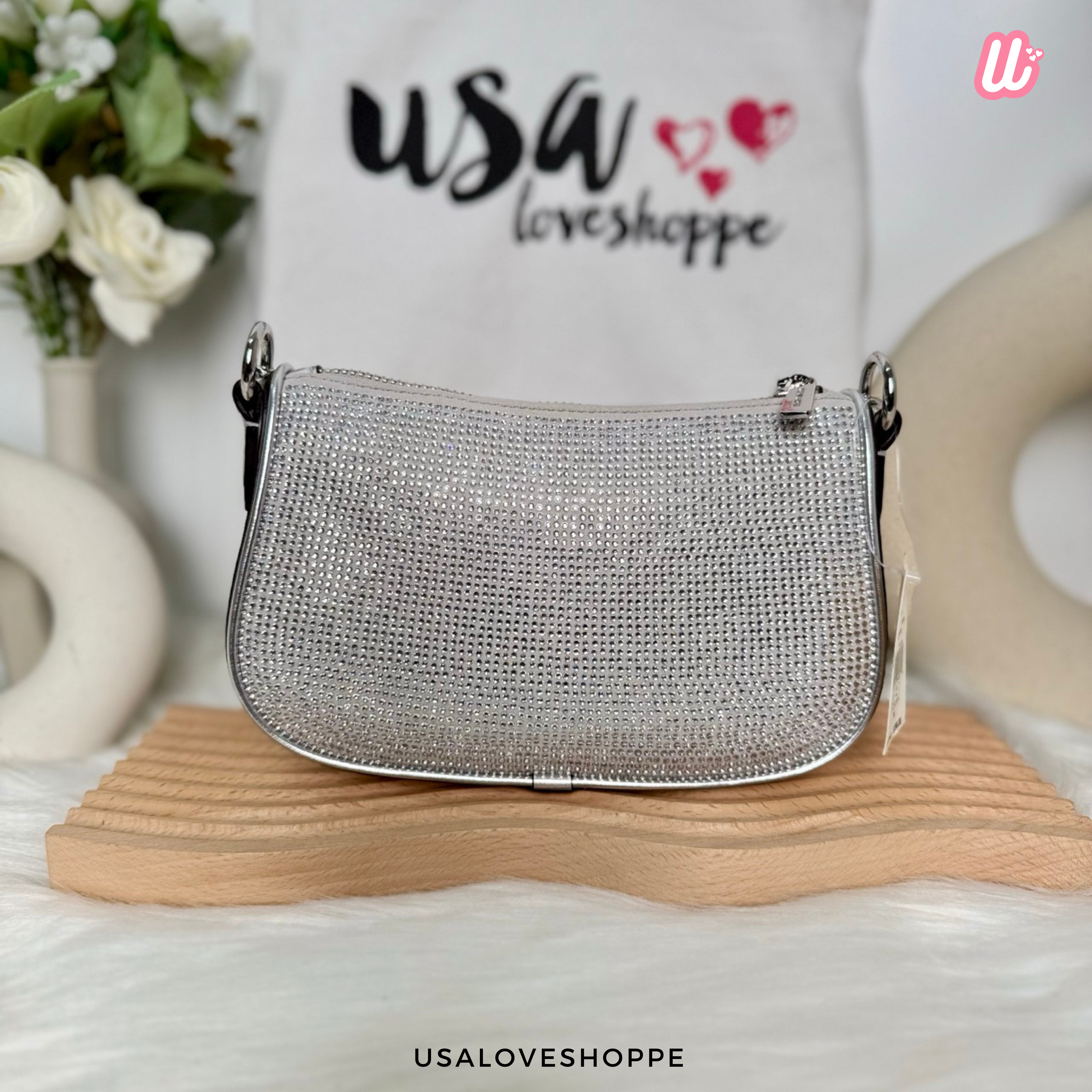 [READY STOCK MY] Michael Kors Carmela Small Pouchette Crossbody in Silver (35F4S1QC5S)