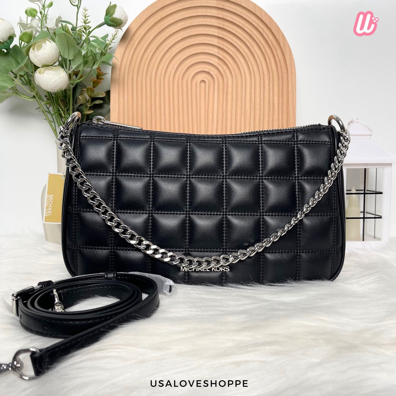 [READY STOCK MY] Michael Kors Carmella Medium Pouchette Crossbody in Black (35R5S1QC6V)