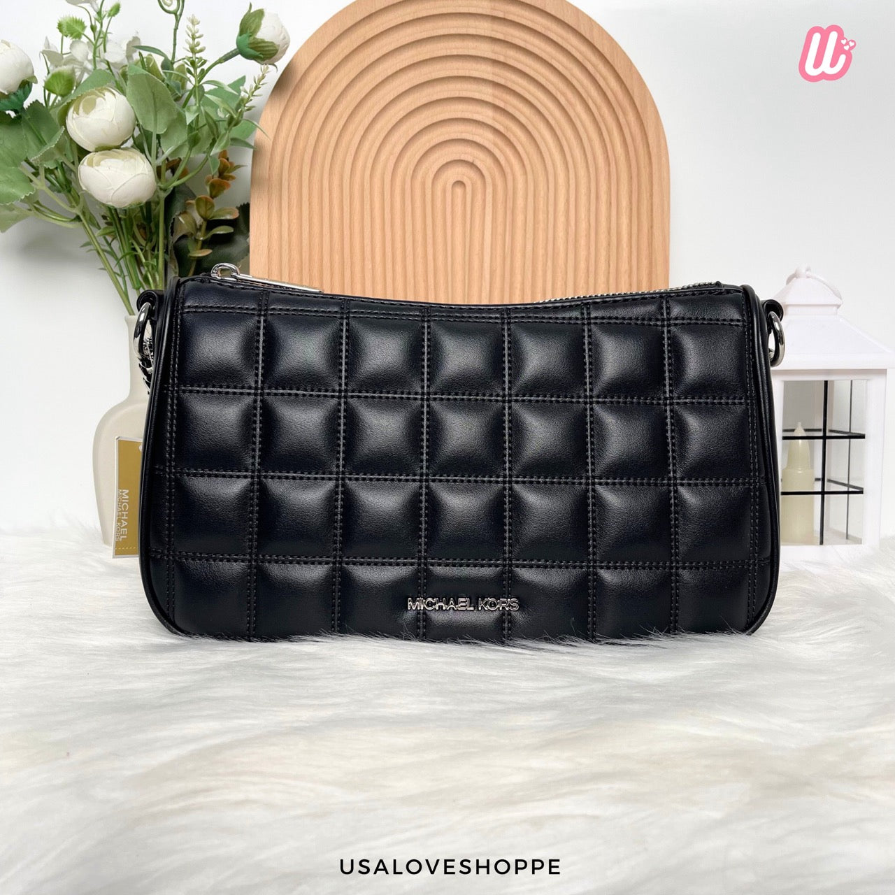 [READY STOCK MY] Michael Kors Carmella Medium Pouchette Crossbody in Black (35R5S1QC6V)