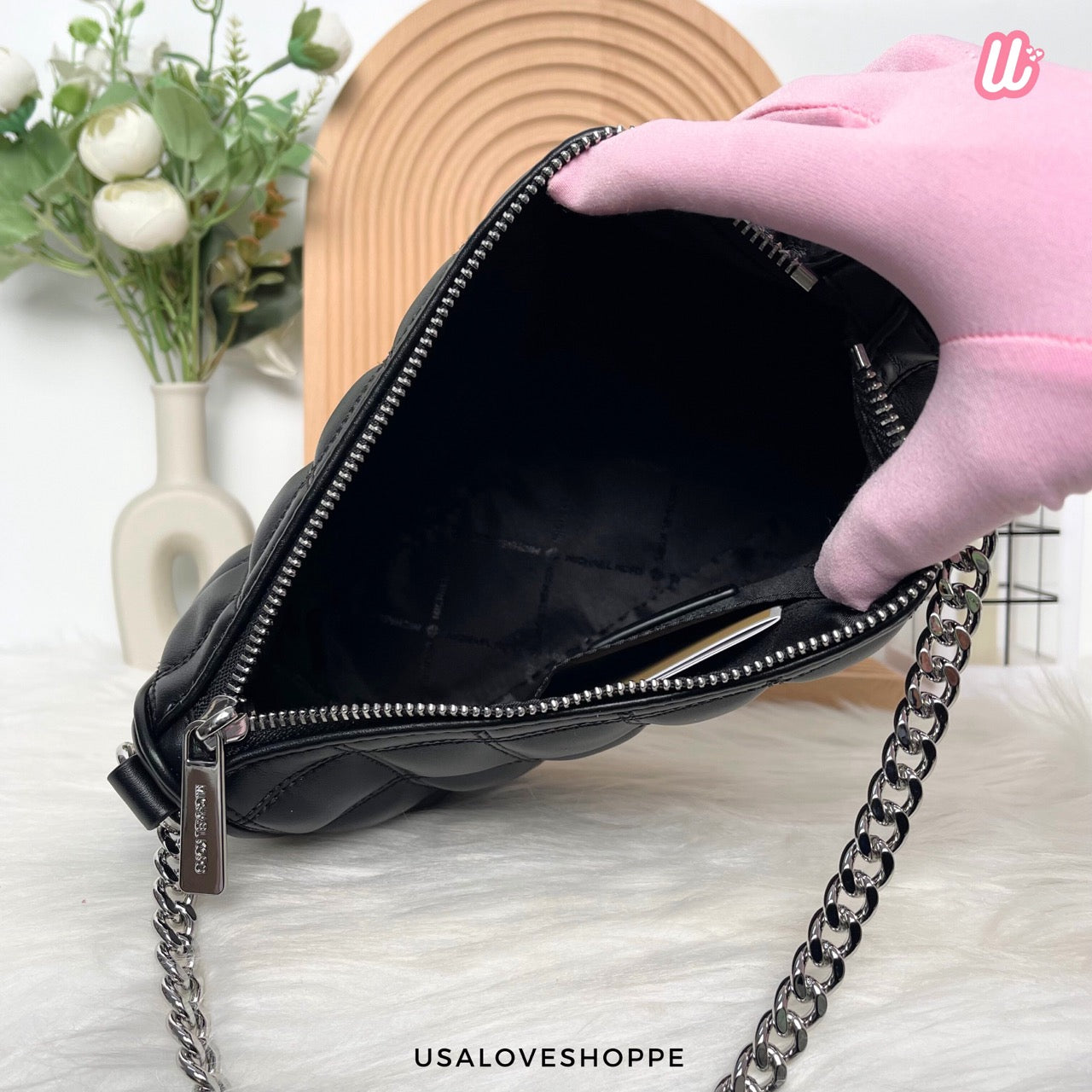 [READY STOCK MY] Michael Kors Carmella Medium Pouchette Crossbody in Black (35R5S1QC6V)