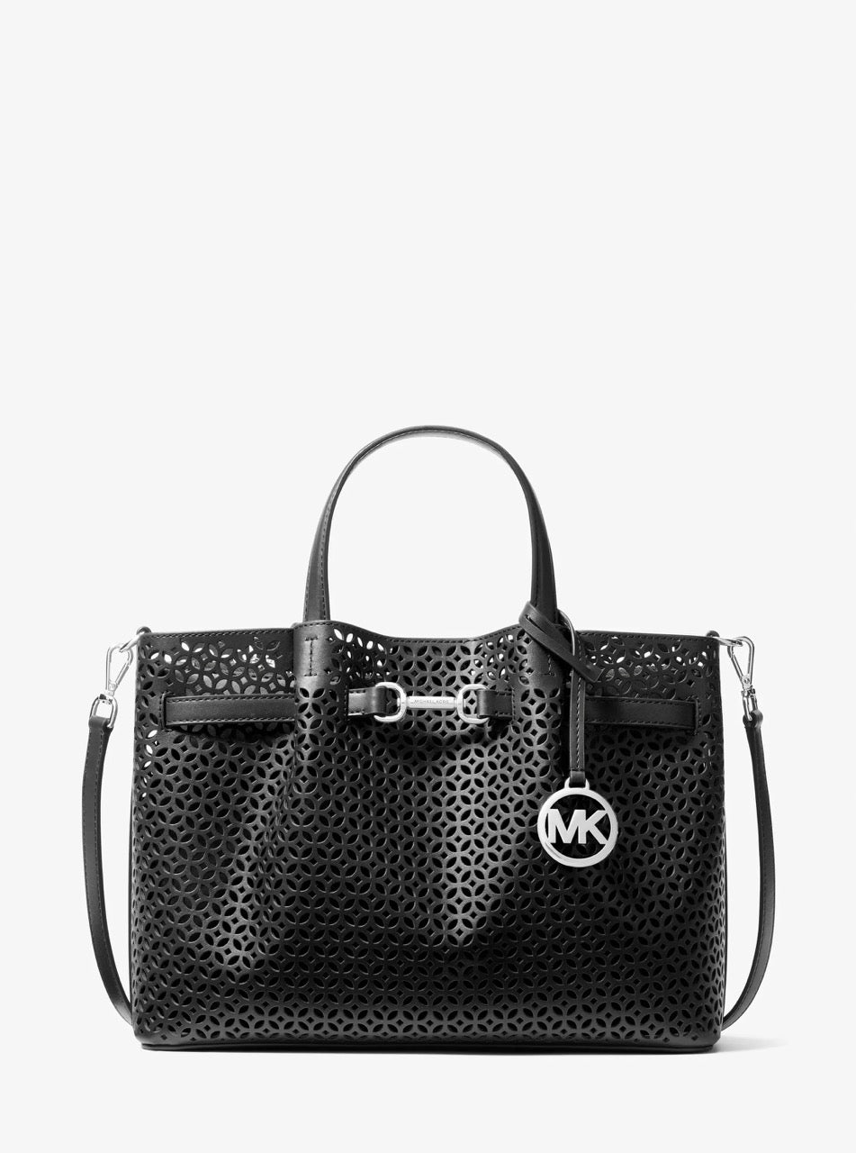 [INCOMING ETA 30 DAYS] Michael Kors Carson Medium Floral Laser Cut Satchel in Black (35S6S2ZS3Y)