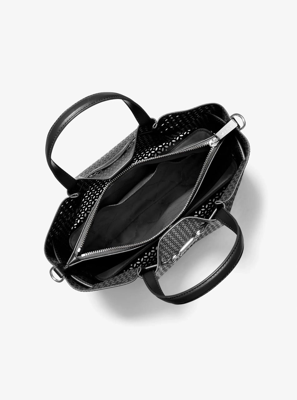 [INCOMING ETA 30 DAYS] Michael Kors Carson Medium Floral Laser Cut Satchel in Black (35S6S2ZS3Y)