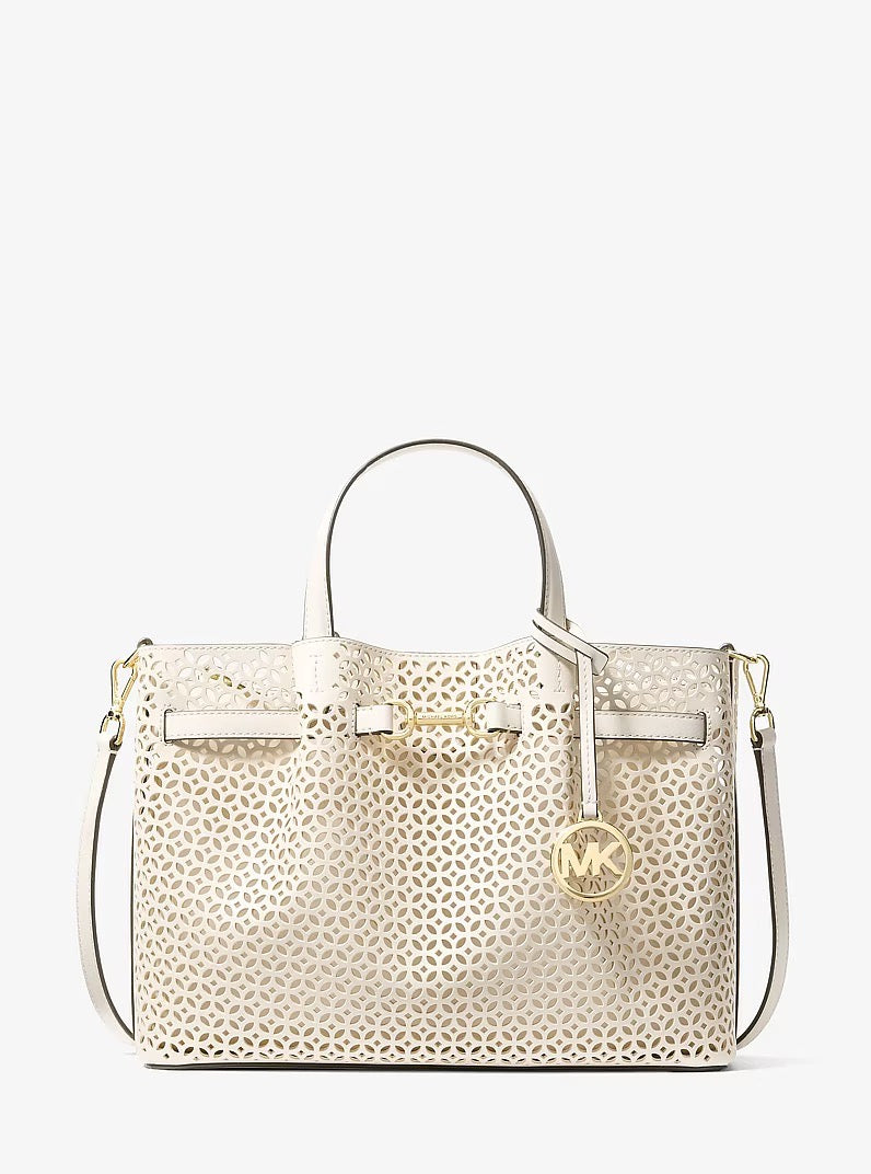 [READY STOCK MY] Michael Kors Carson Medium Floral Laser Cut Satchel in Light Cream (35S6G2ZS3Y)