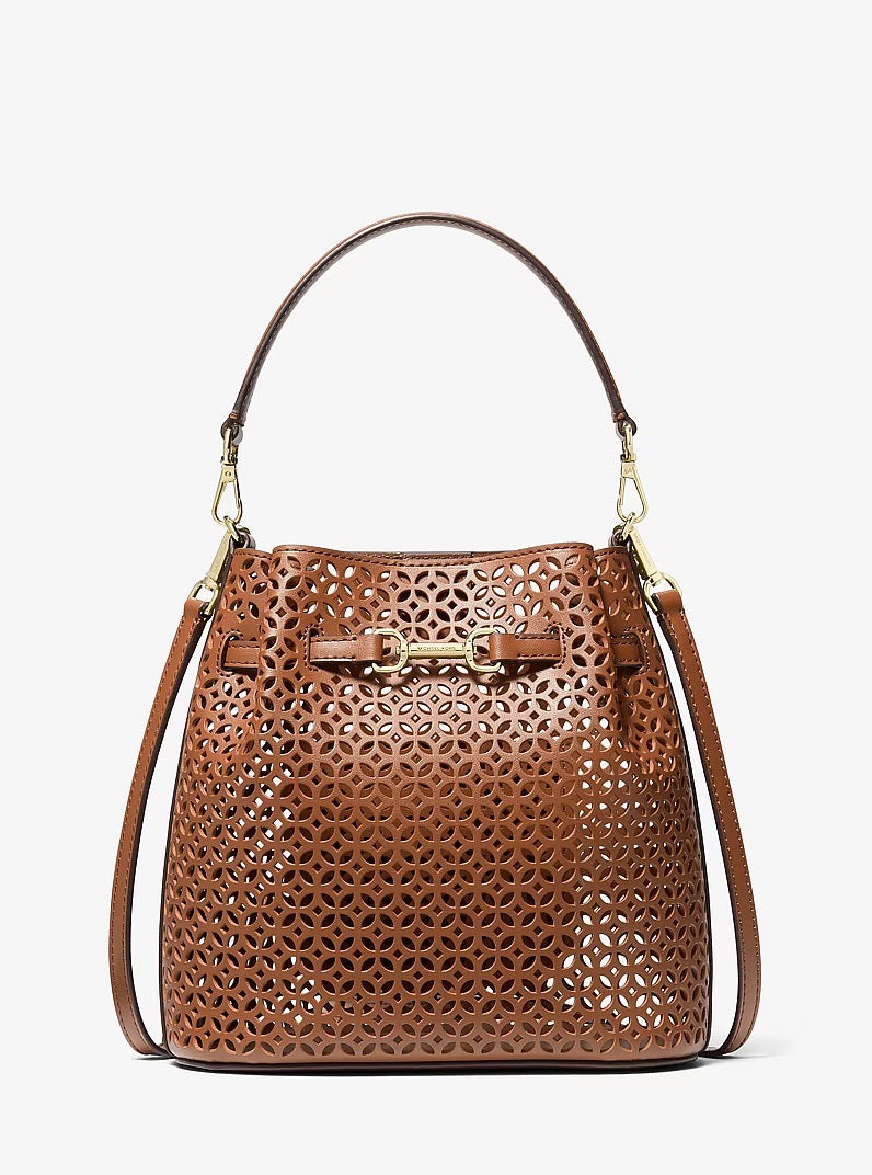 [INCOMING ETA 30 DAYS] Michael Kors Carson Small Cube-Shaped Shoulder Bag With Floral Laser Cut in Luggage (35S6G2ZC1Y)