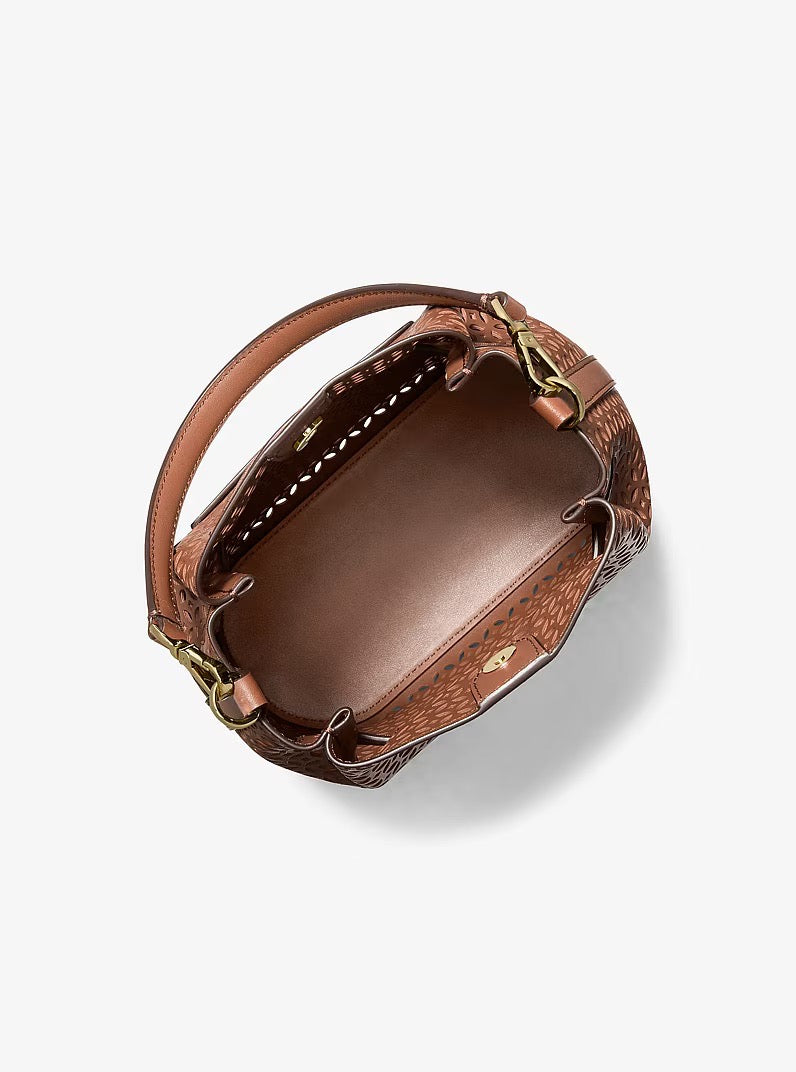[INCOMING ETA 30 DAYS] Michael Kors Carson Small Cube-Shaped Shoulder Bag With Floral Laser Cut in Luggage (35S6G2ZC1Y)