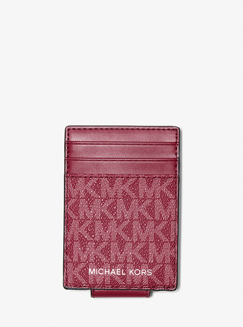 [READY STOCK MY] Michael Kors Cooper Card Case with Magsafe Money Clip in Signature Cherry (36F4LCOD1B)