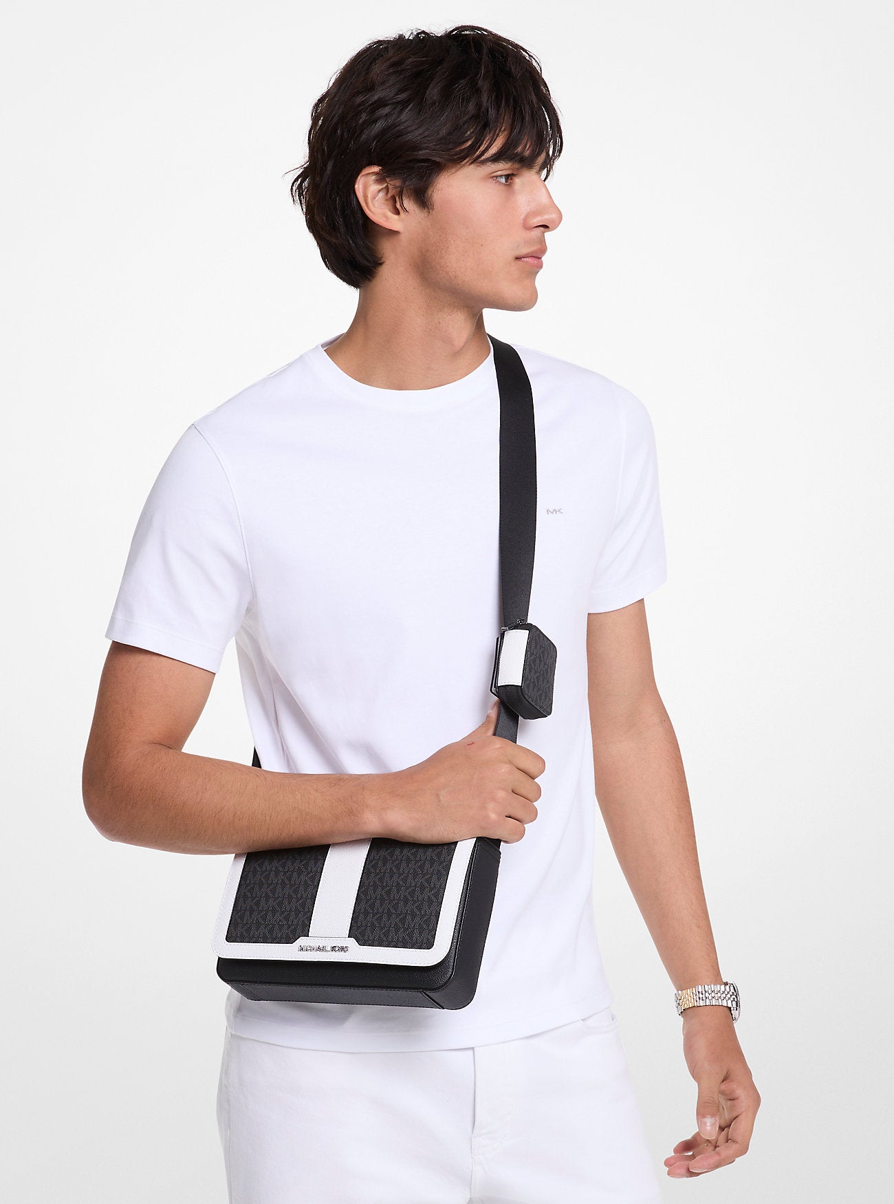 [READY STOCK MY] Michael Kors Men Cooper Color-Block Sig Logo Xbody Bag with Pouch in Bright White (37S5LCOM6B)