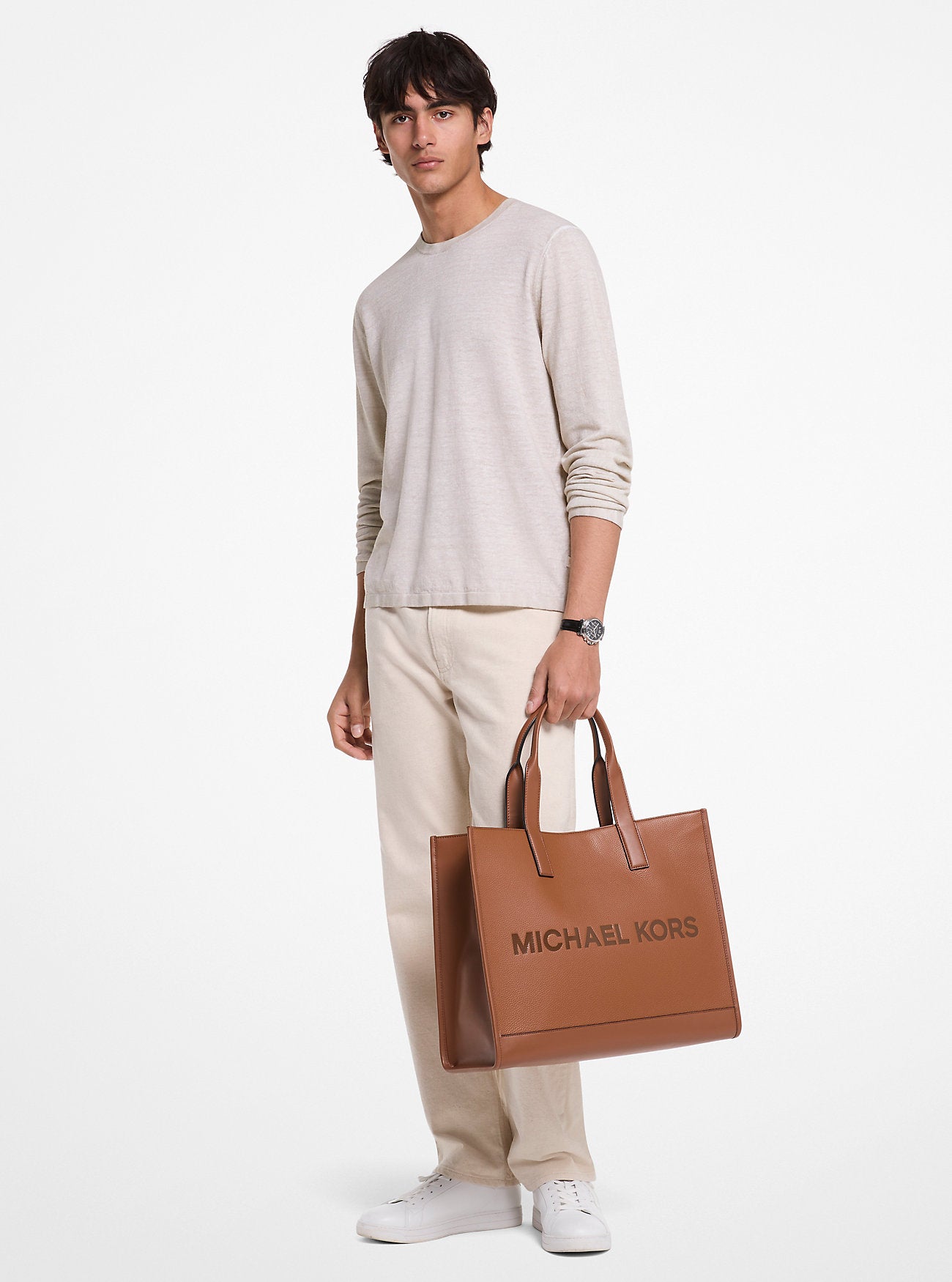 [INCOMING ETA 30 DAYS] Michael Kors Men Cooper Logo Embossed Pebbled Leather Tote Bag in Luggage (37S5MCOT4L)