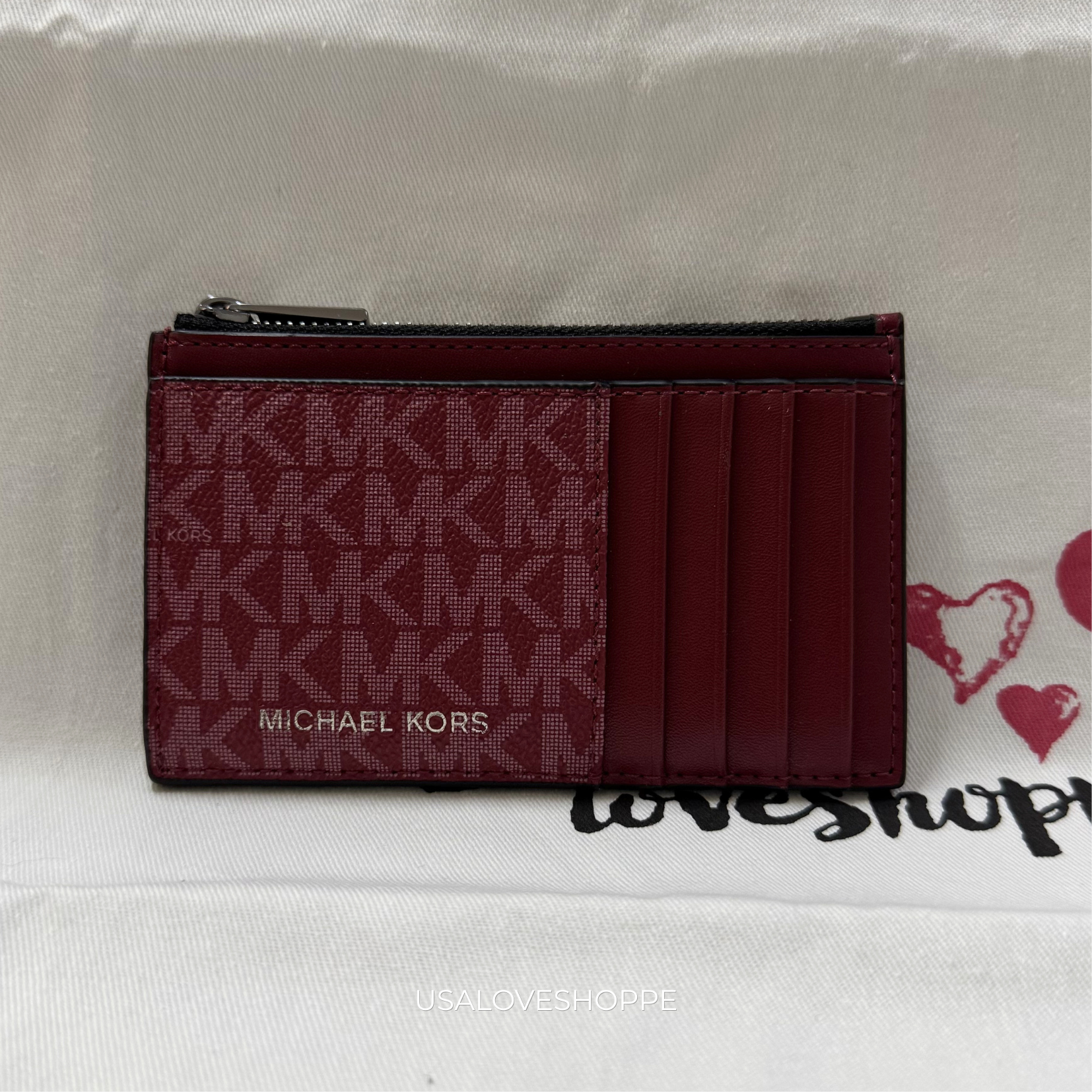 [WEB EXCLUSIVE][READY STOCK MY] Michael Kors Cooper Slim Zip Card Case in Cherry (36T4LCOZ7B)