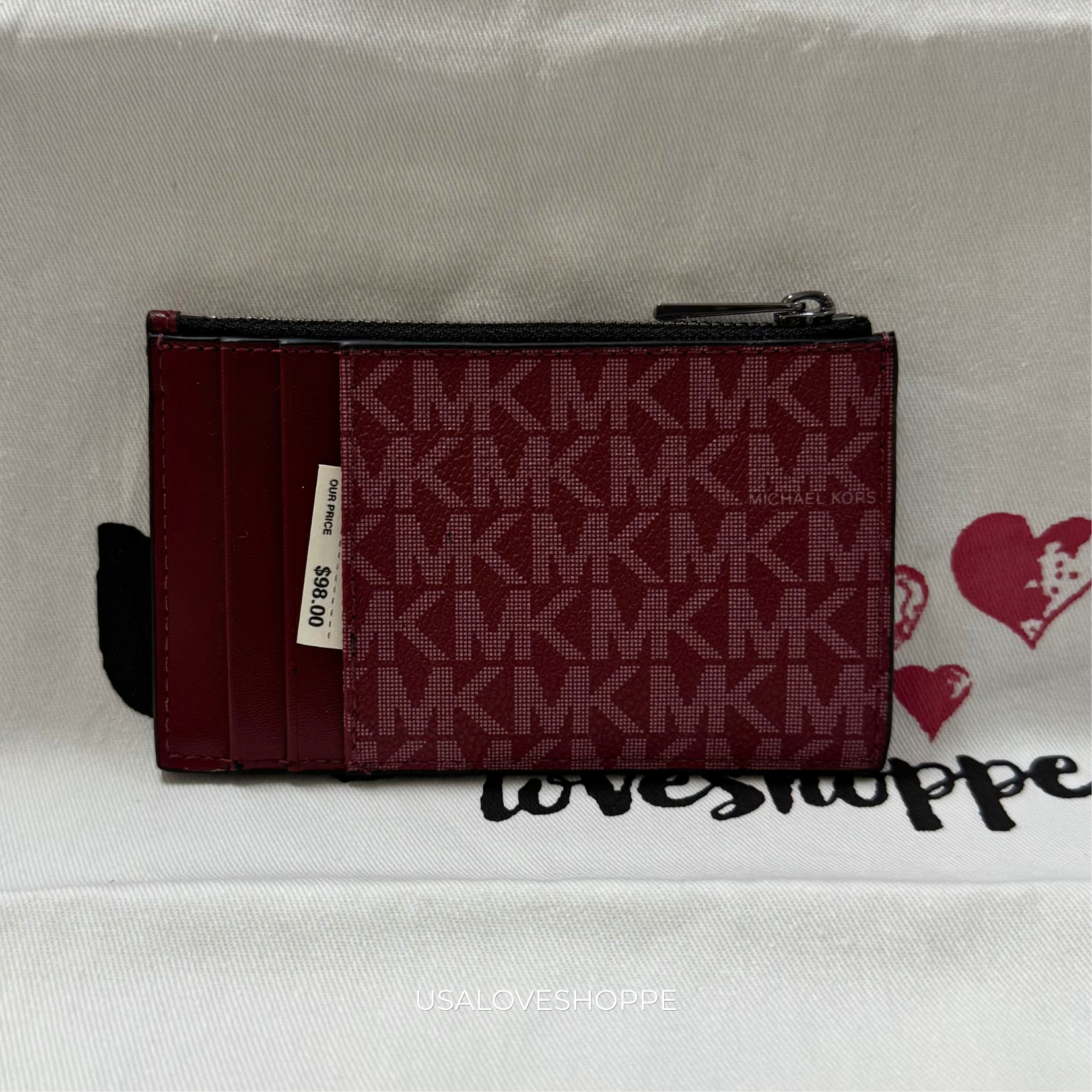 [WEB EXCLUSIVE][READY STOCK MY] Michael Kors Cooper Slim Zip Card Case in Cherry (36T4LCOZ7B)