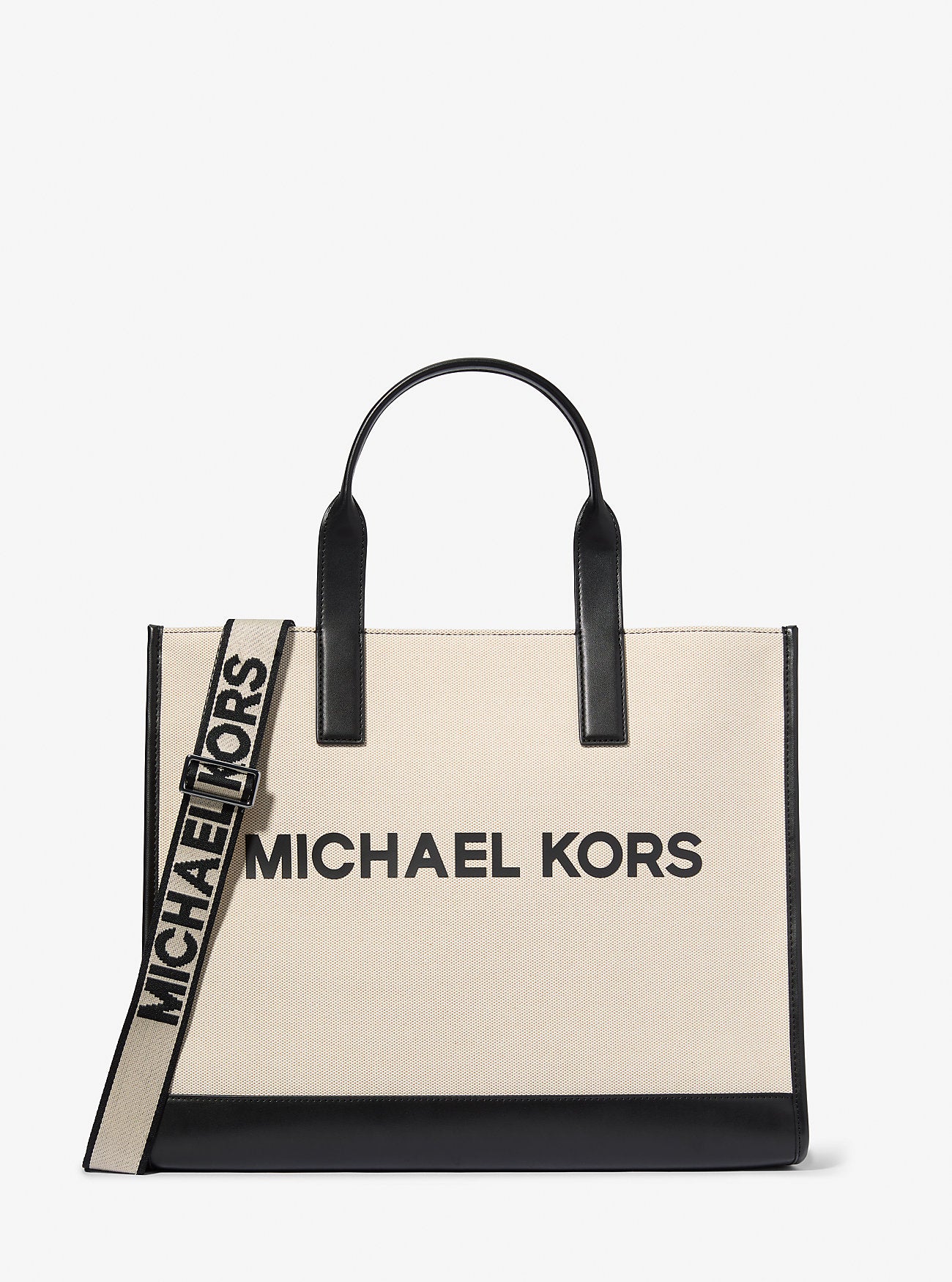 [READY STOCK MY] Michael Kors Cooper Structured Tote With Strap in Natural/Black (37R4LCOT4C)