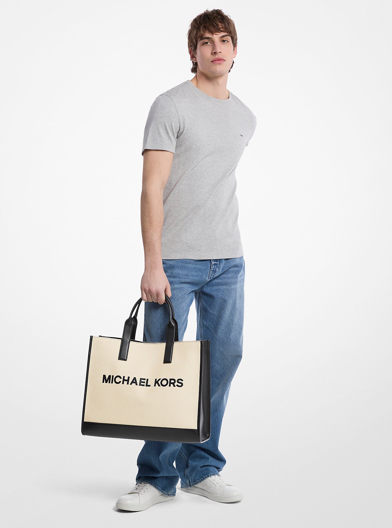 [READY STOCK MY] Michael Kors Cooper Structured Tote With Strap in Natural/Black (37R4LCOT4C)