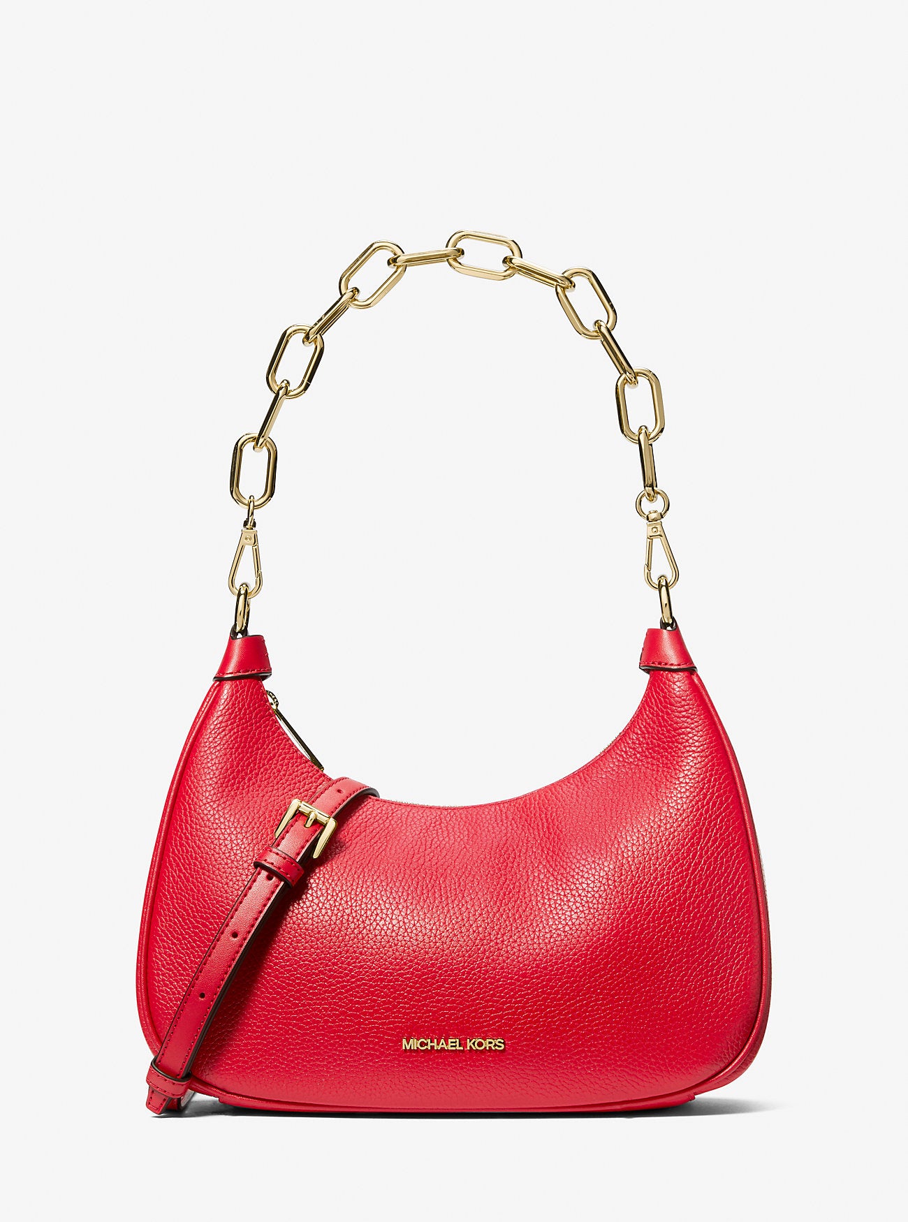 Michael Kors Cora Large Pebbled Leather Chain-Link Crossbody Bag in Bright Red (35S2G4CW3L)