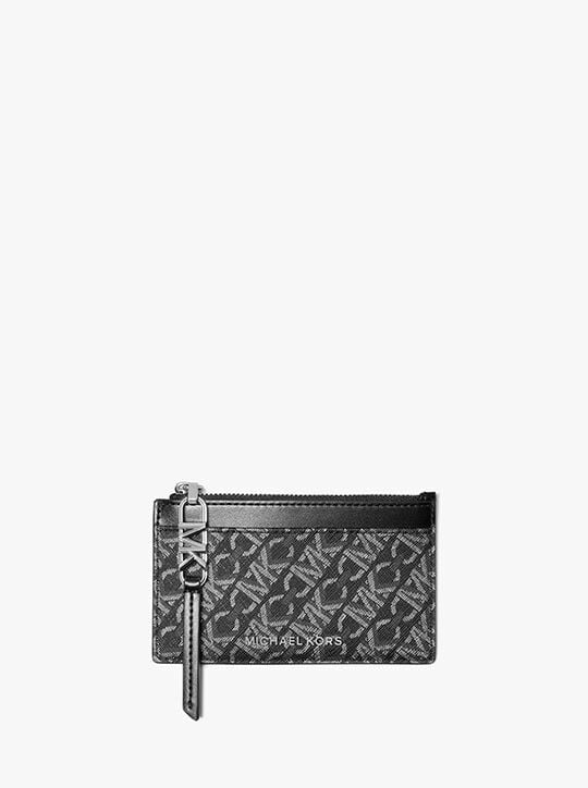 [READY STOCK MY] Michael Kors Empire Small Zip Card Case in Black/Silver (32F4S8ED1B)