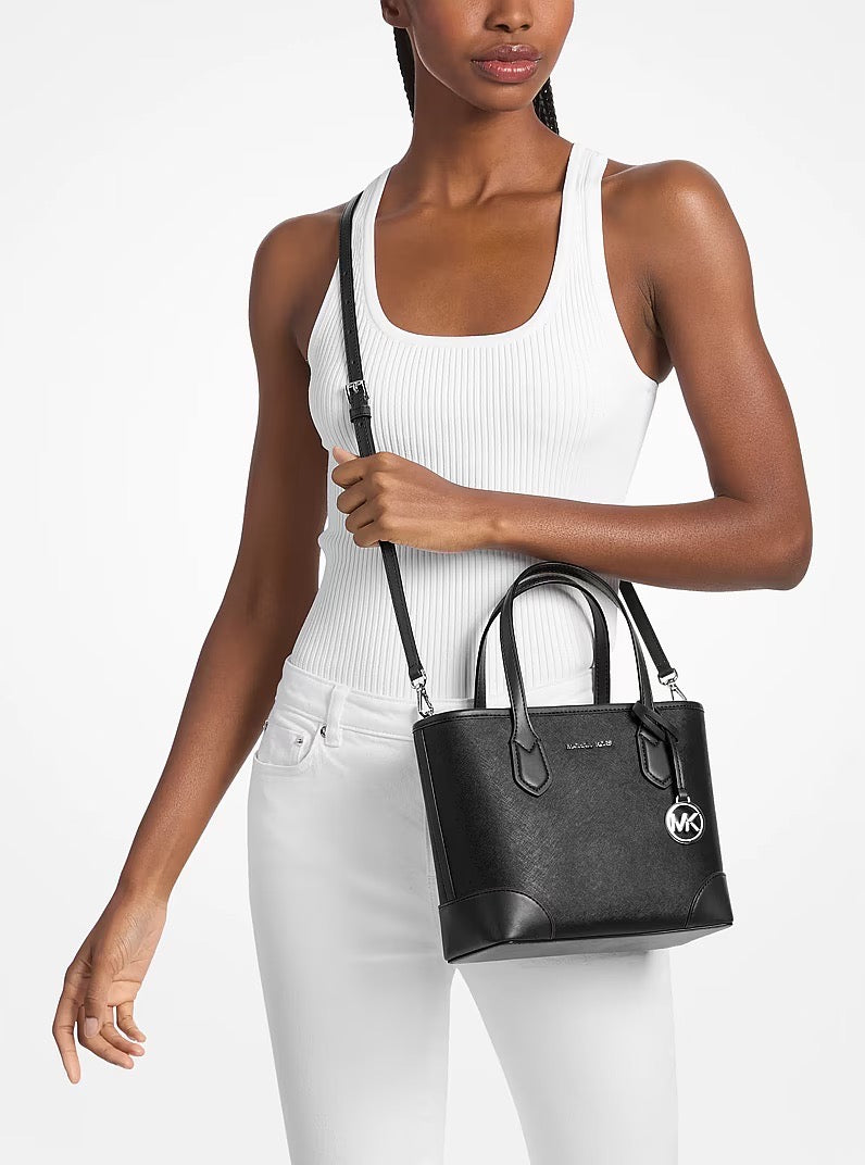 [READY STOCK MY] Michael Kors Eva Extra-Small Saffiano Leather Convertible Tote Bag in Black (35S6SV0T0L)