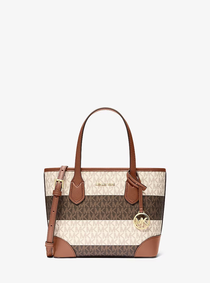 [INCOMING ETA 30 DAYS] Michael Kors Eva Extra-Small Striped Signature Logo Convertible Tote Bag in Vanilla/Luggage (35S6GV0T0I)