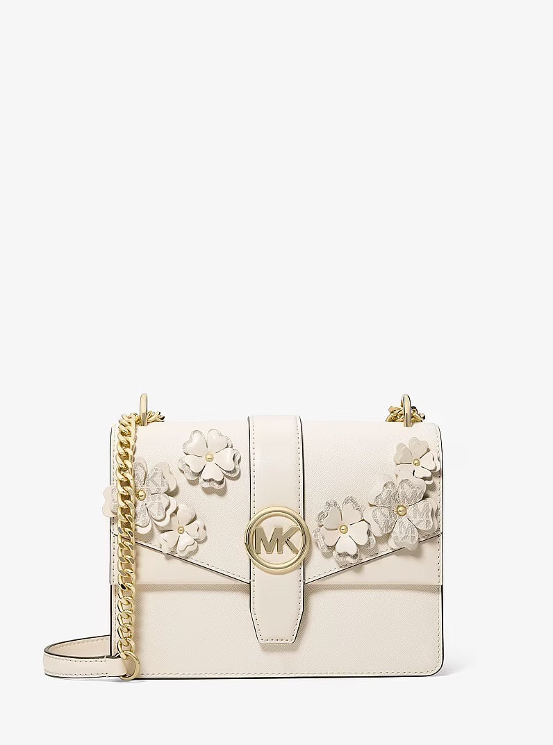 [READY STOCK MY] Michael Kors Greenwich Small Embellished Signature Logo Trim Crossbody Bag in Light Cream Multi (35S6GGRC1L)
