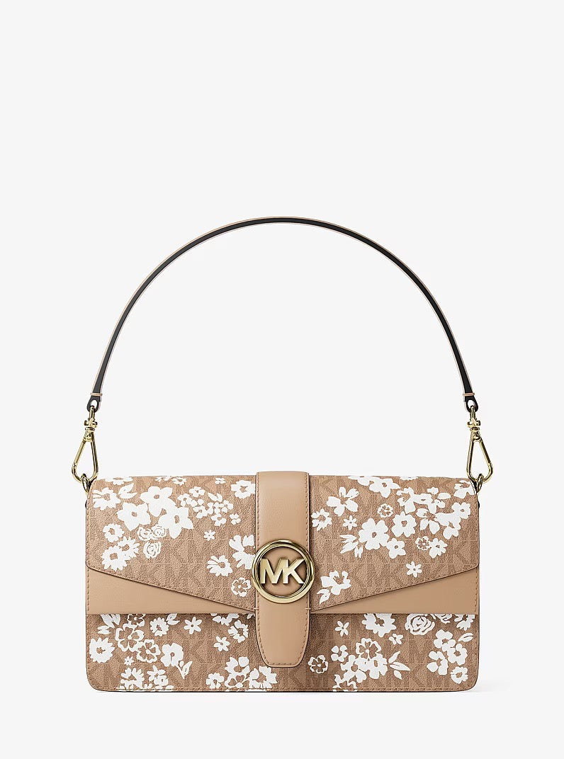 [INCOMING ETA 30 DAYS] Michael Kors Greenwich Medium Convertible Shoulder Bag With Print and Logo in Signature Camel (35S6GGRL2Y)