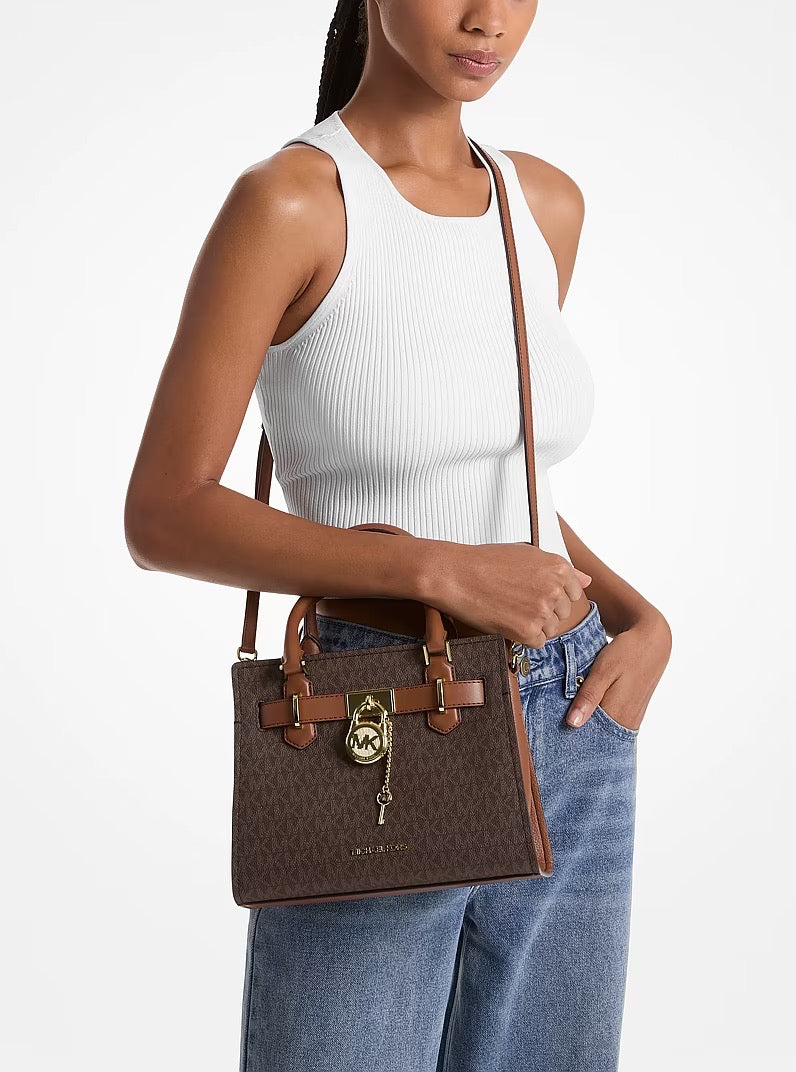 [READY STOCK MY] Michael Kors Hamilton Small Logo Satchel in Signature Brown (35F1GHMS1B)