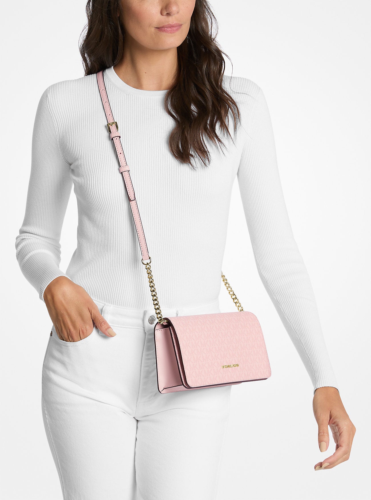 [INCOMING ETA 30 DAYS] Michael Kors Jet Set Medium Signature Logo Crossbody Bag in Powder Blush (35F5GTVC8V)
