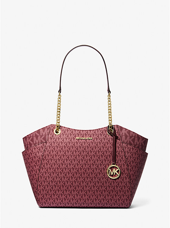 Michael Kors Jet Set Travel Large Chain Shoulder Tote in Signature Oxblood (35S4GTVT3B)