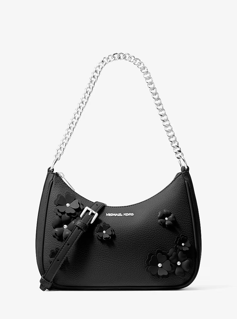 [READY STOCK MY] Michael Kors Jet Set Travel Large Floral Embellished Convertible Crossbody Bag in Black (35S6STVC3V)