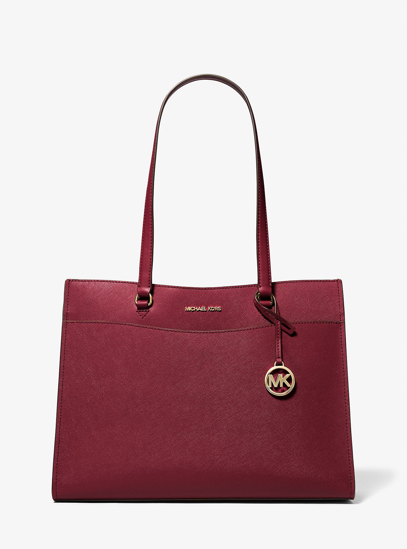 [READY STOCK MY] Michael Kors Jet Set Travel Large Saffiano MF Pocket Tote in Oxblood (35F4GTVT9L) (M)