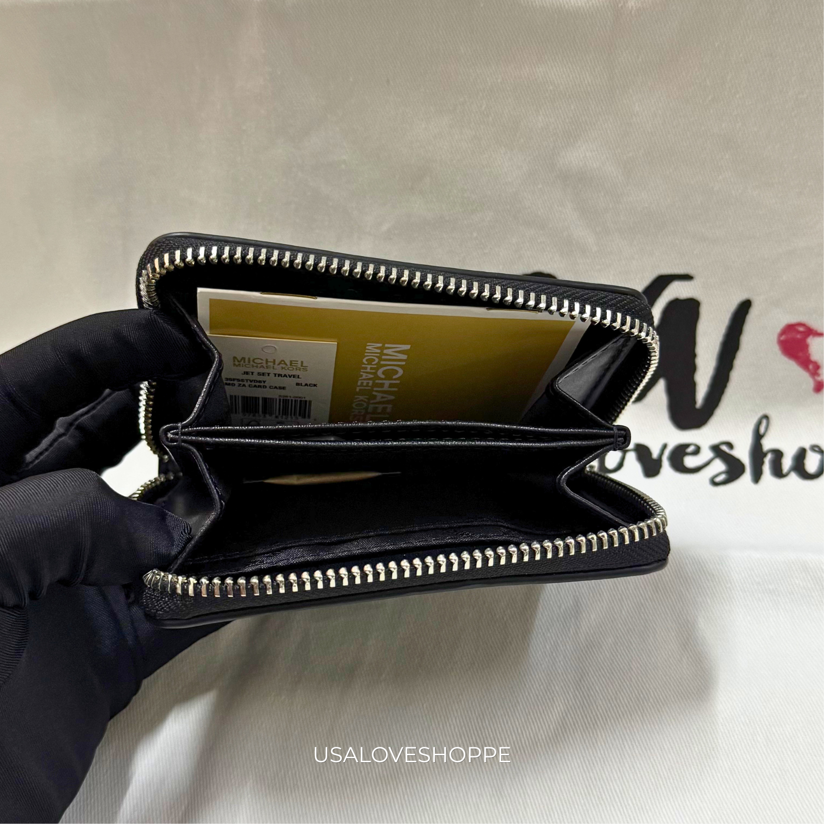 [READY STOCK MY] Michael Kors Jet Set Travel Medium Zip Around Card Case in Black (35F5STVD6Y)