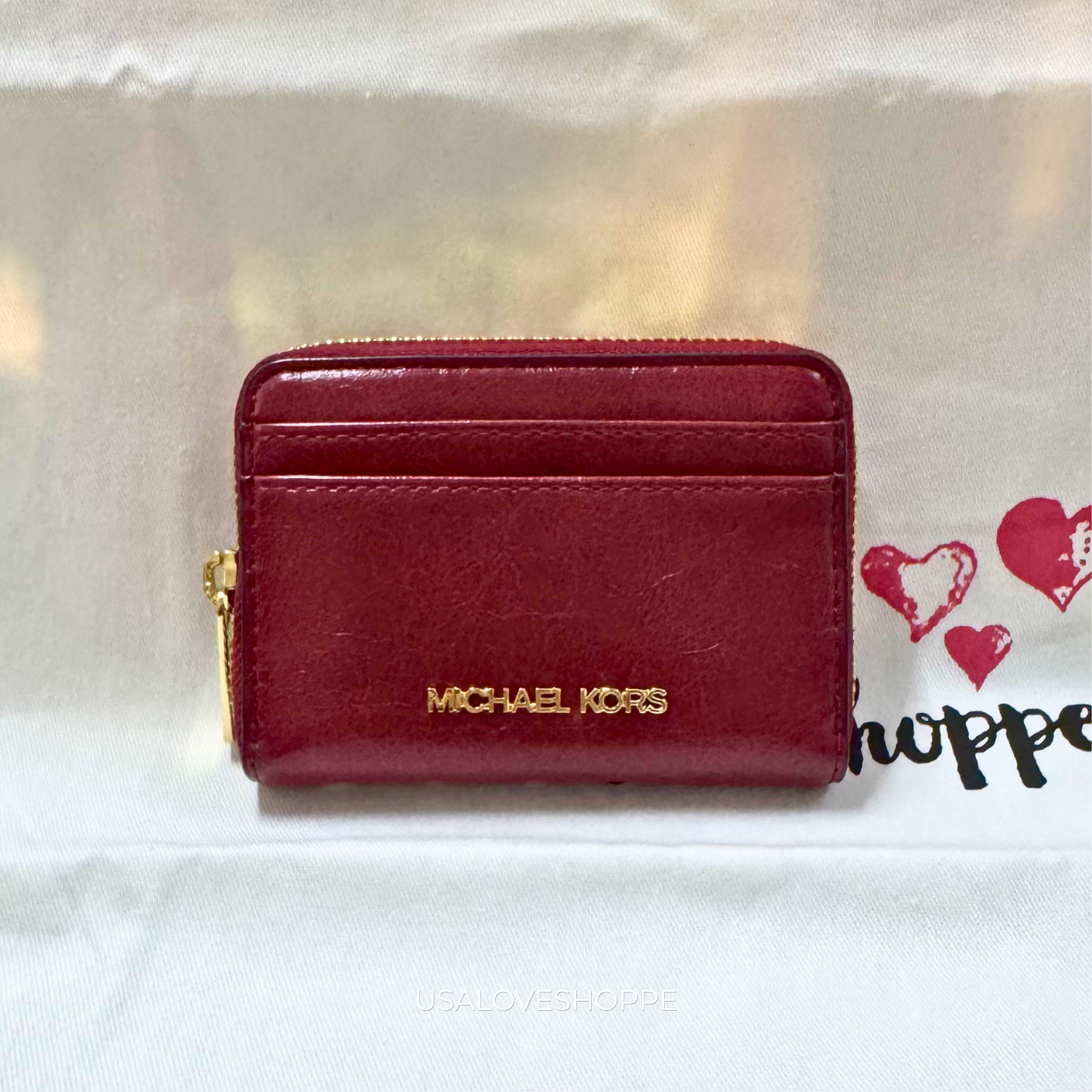 [READY STOCK MY] Michael Kors Jet Set Travel Medium Zip Around Card Case in Cherry (35F5GTVD6Y)