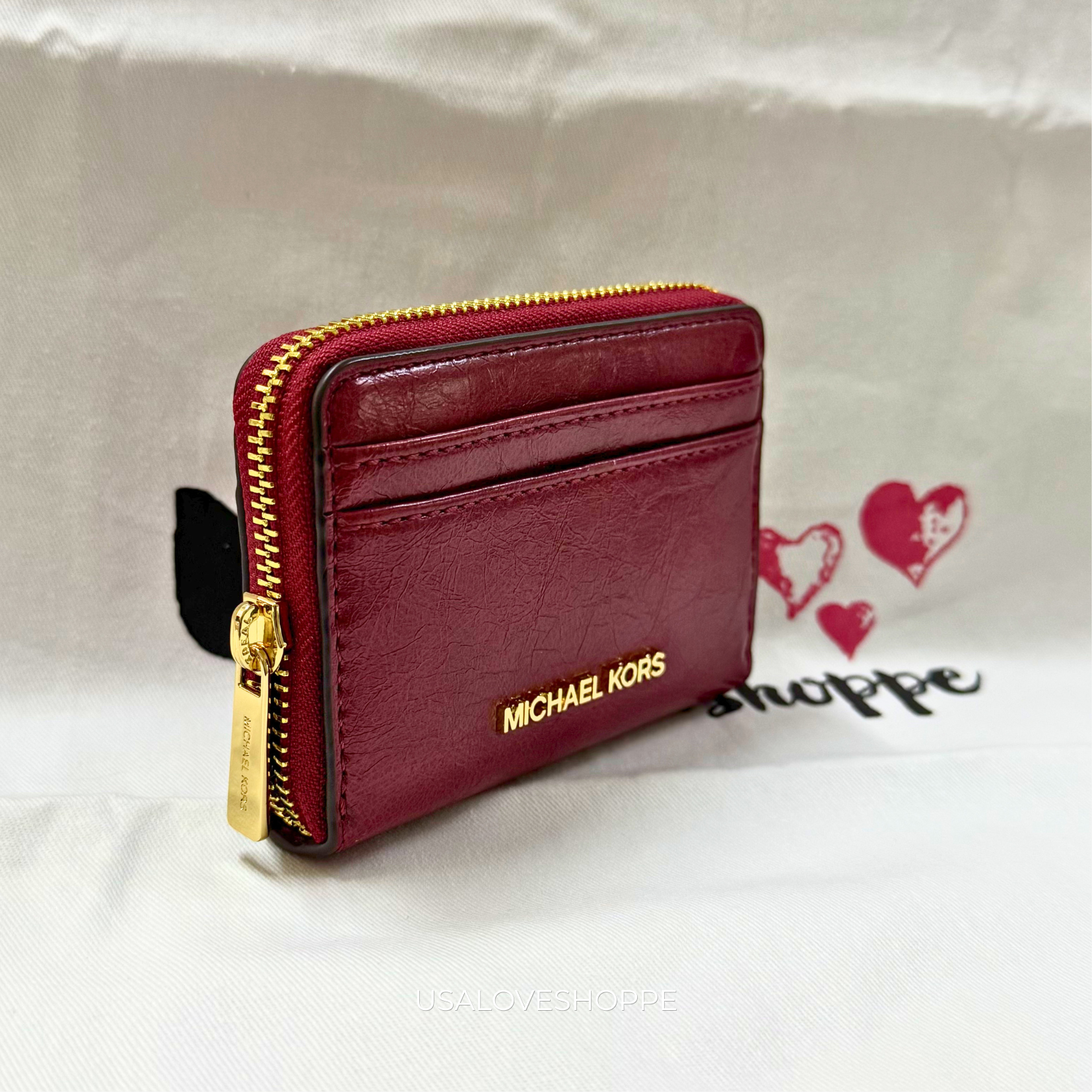 [READY STOCK MY] Michael Kors Jet Set Travel Medium Zip Around Card Case in Cherry (35F5GTVD6Y)