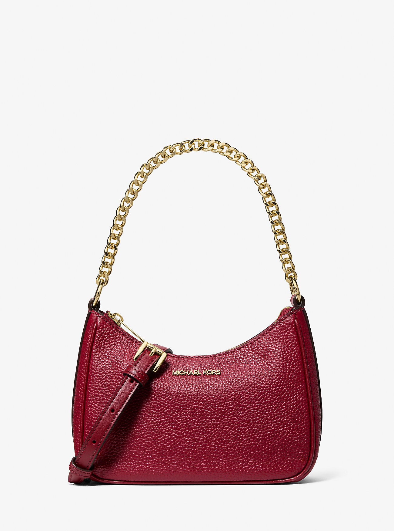 [READY STOCK MY] Michael Kors Jet Set Travel Pebbled Leather Convertible Crossbody Bag in Cherry (35F5GTVC5L)