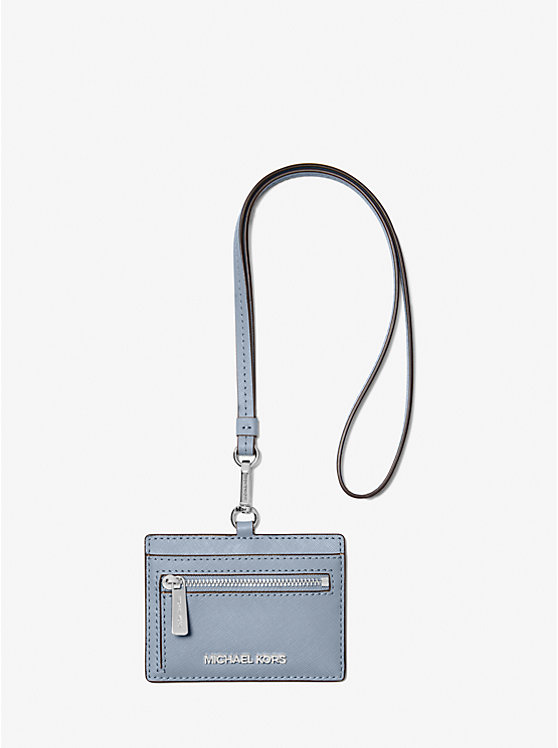 Michael Kors Jet Set Travel Saffiano Leather Card Case Lanyard in Pale Blue (35S3STVD3L)