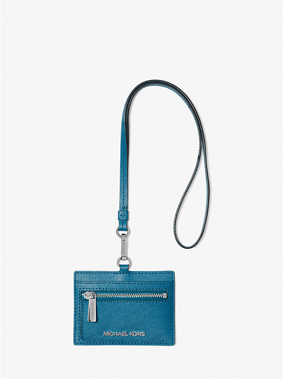 Michael Kors Jet Set Travel Saffiano Leather Card Case Lanyard in Teal (35S3STVD3L)