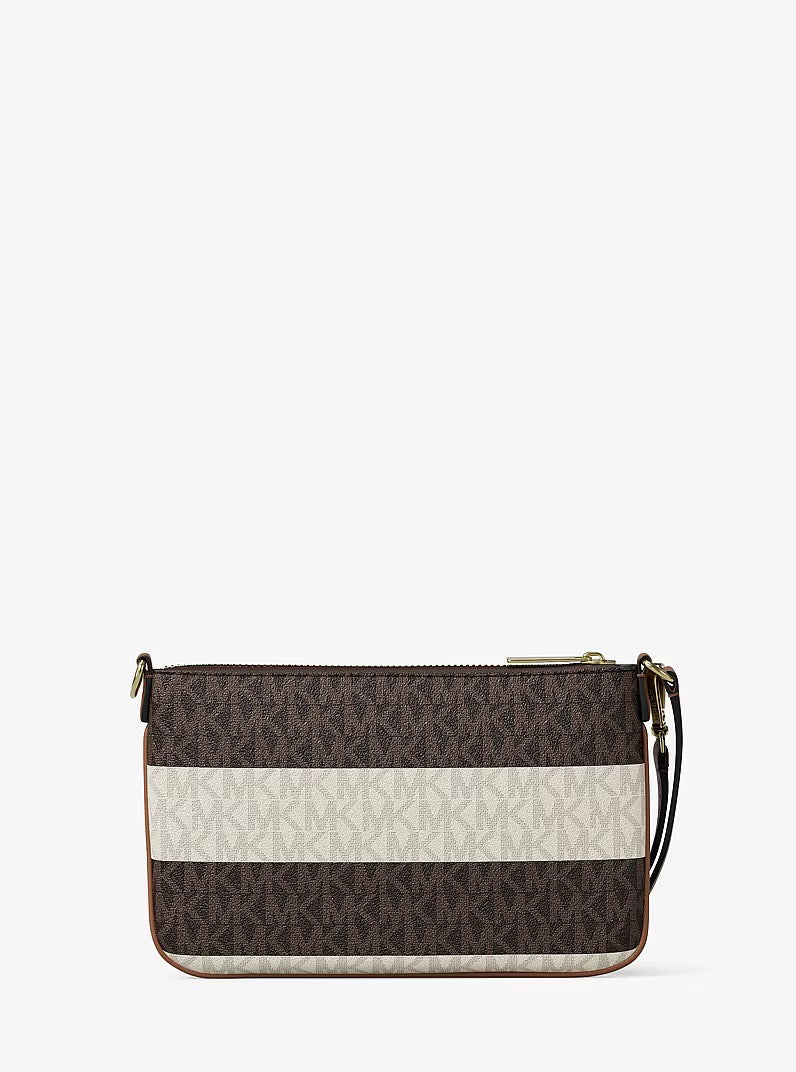 [READY STOCK MY] Michael Kors Jet Set Travel Small Striped Signature Logo Convertible Wristlet in Signature Vanilla/Luggage (35T6GTVW5V)