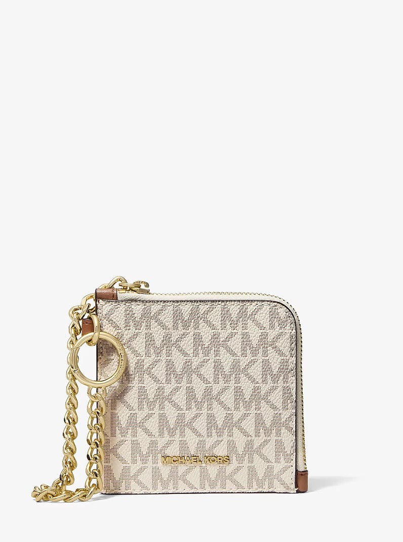 [READY STOCK MY] Michael Kors Jet Set Travel Wallet with Chain And Logo in Signature Vanilla (35S6GTVC6B)