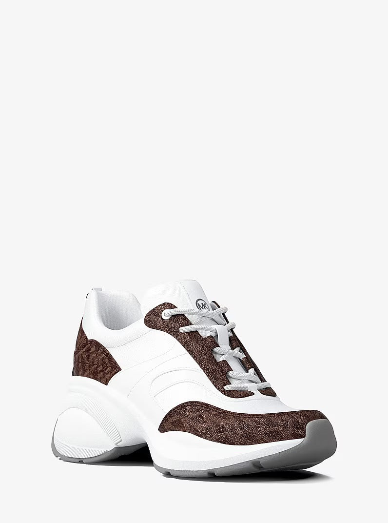 [WEB EXCLUSIVE][FK][INCOMING ETA 30 DAYS] Michael Kors Kaia Signature Logo Trainer in White Brown (49F6KAFS1B)