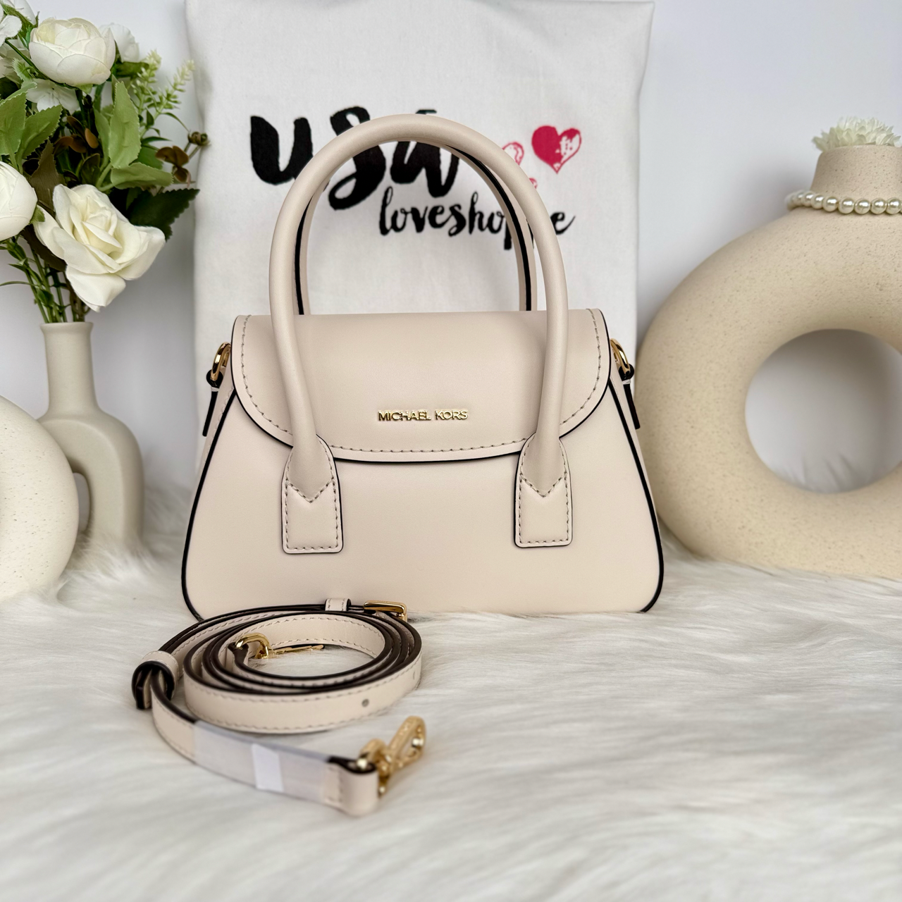 Michael Kors Katya Small Satchel Crossbody in Light Cream (35F4G30C5L)