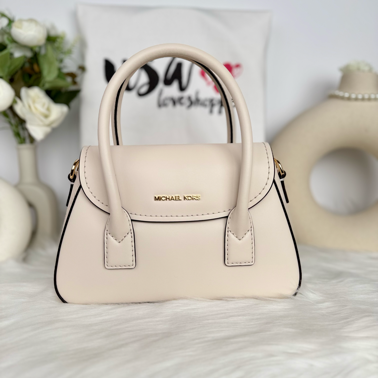 Michael Kors Katya Small Satchel Crossbody in Light Cream (35F4G30C5L)