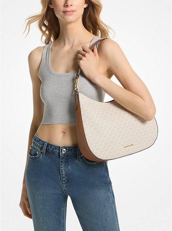 [READY STOCK MY] Michael Kors Kensington Large TZ Hobo Shoulder in Signature Vanilla/Acorn (30S4G8KL9B)