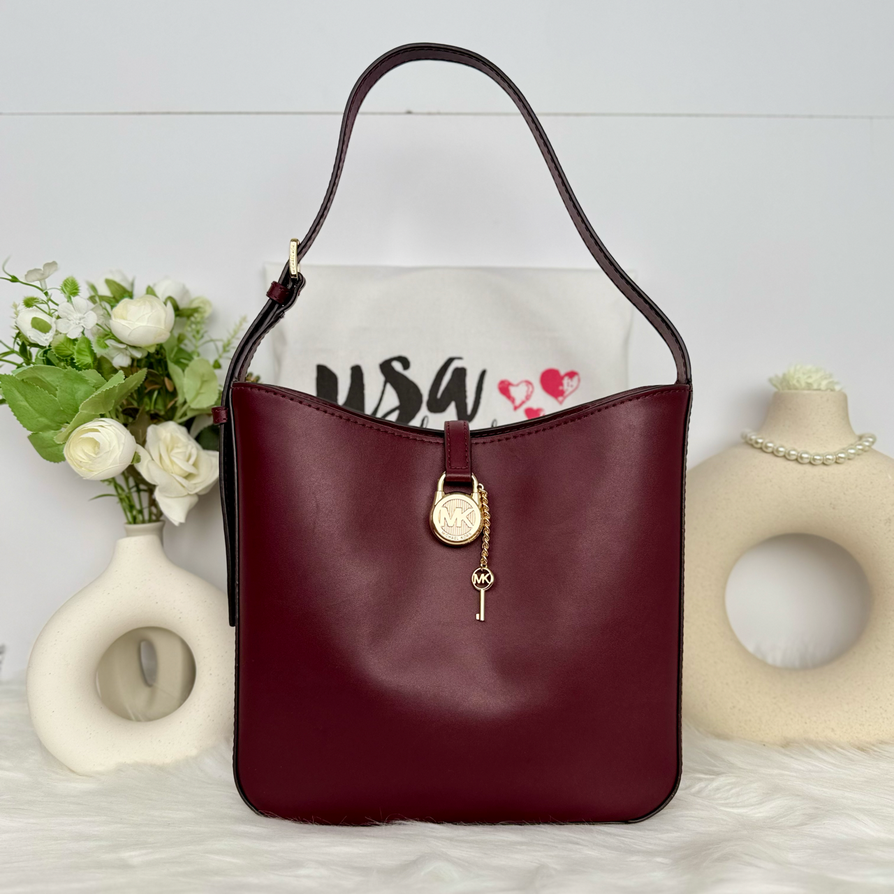 Michael Kors Lyra Small Bucket Shoulder Bag in Oxblood (35F4G1YS5L)