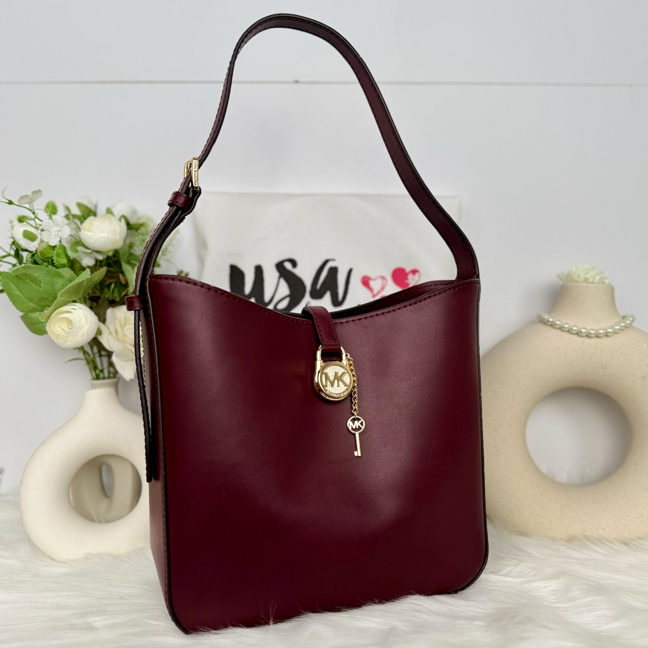 Michael Kors Lyra Small Bucket Shoulder Bag in Oxblood (35F4G1YS5L)