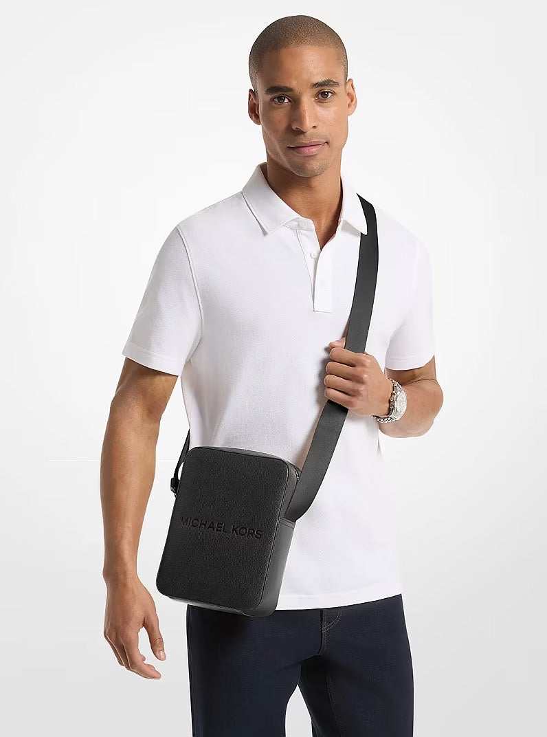 [INCOMING ETA 30 DAYS] Michael Kors Men Cooper Logo Embossed Pebbled Leather Messenger Bag in Black (37S5LCOL2L)
